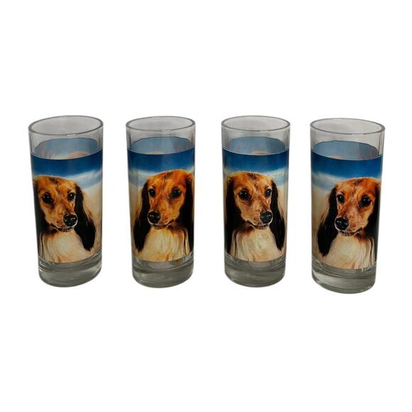Vintage Set Of 4 Dachshund Dogs Drinking Glasses Barware Weiner Dog Highball 6oz